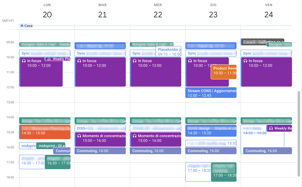 A screenshot of google calendar events