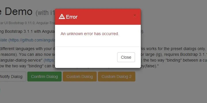 Modal Error Message