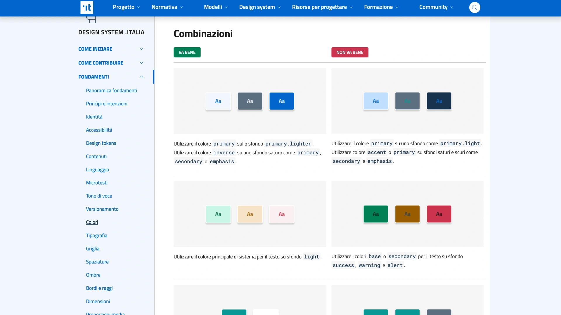 Design System Italia semantic color foundations