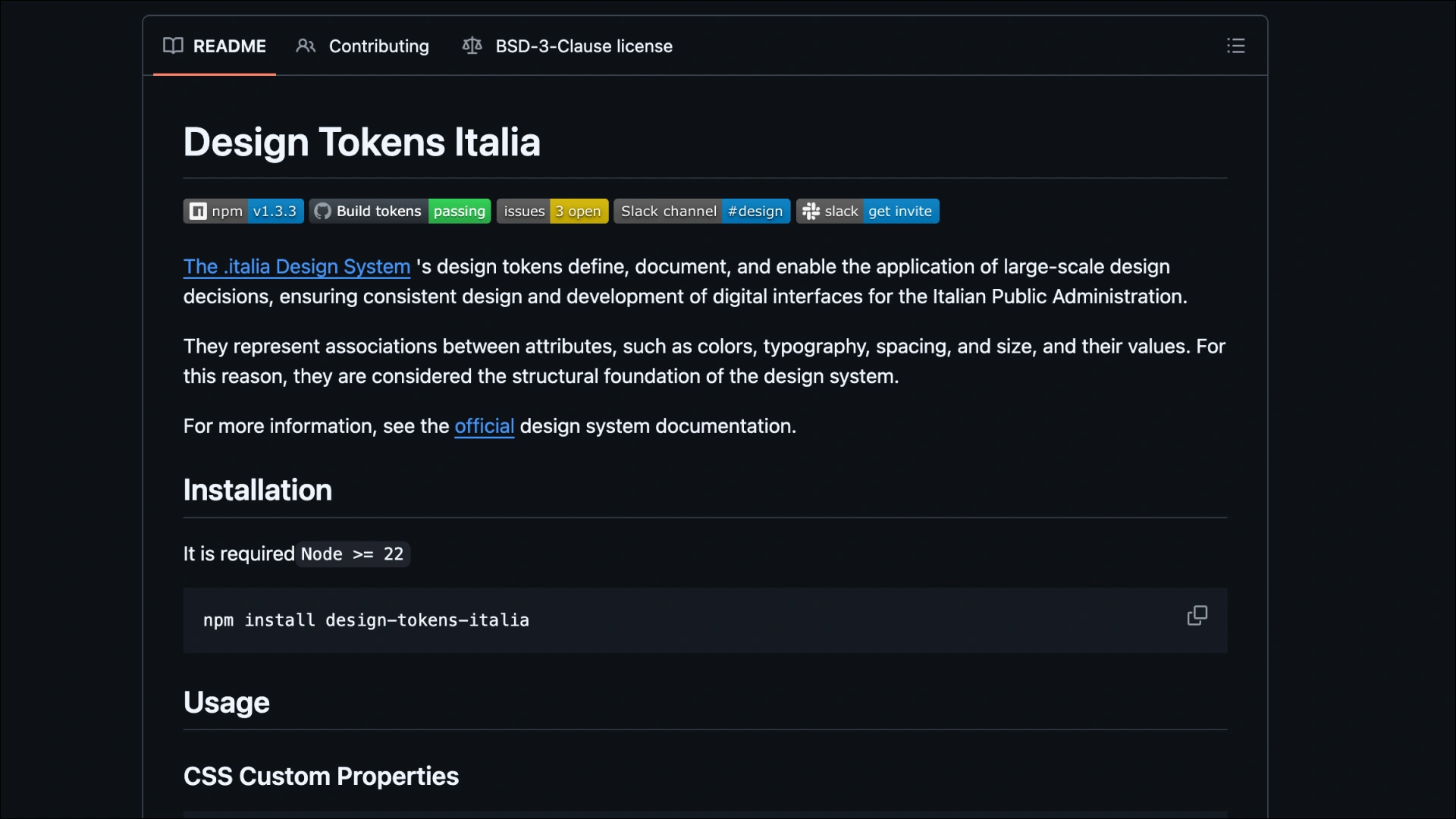 Design Tokens Italia public source repository