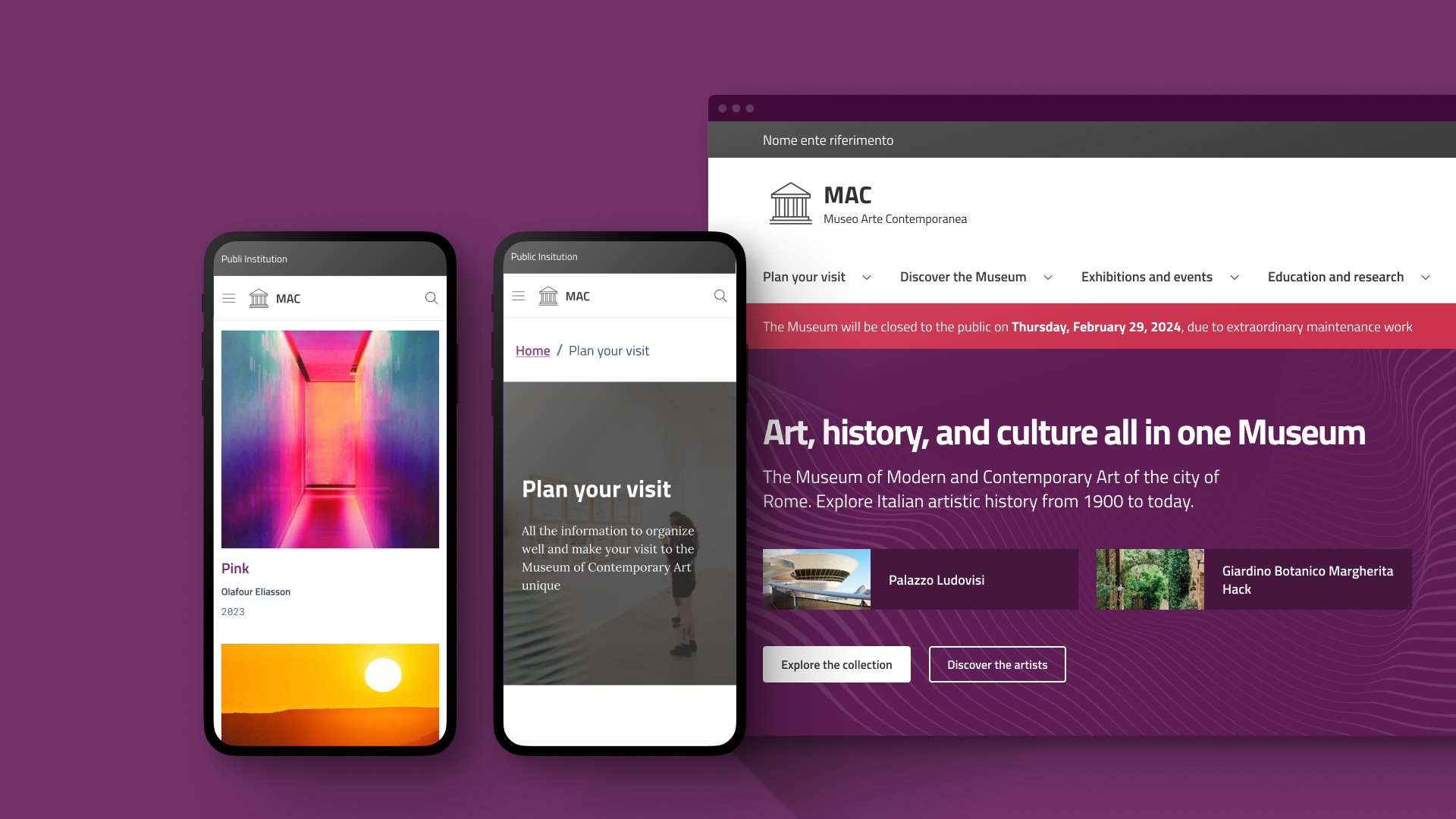 Civic museum website template with exhibitions and visitor information