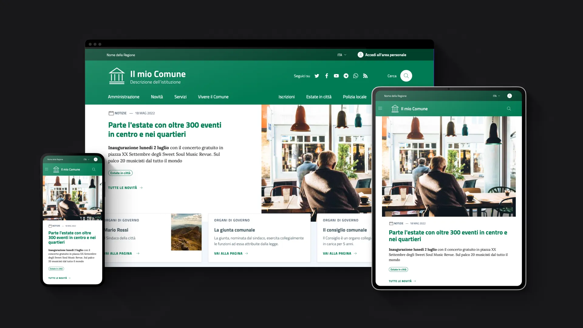 Municipality website homepage with service navigation and local information