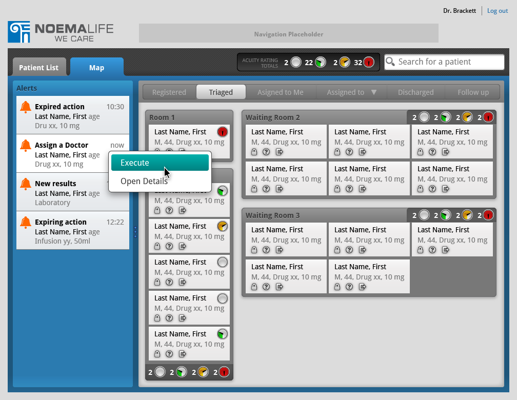 Emergency room management mobile interface