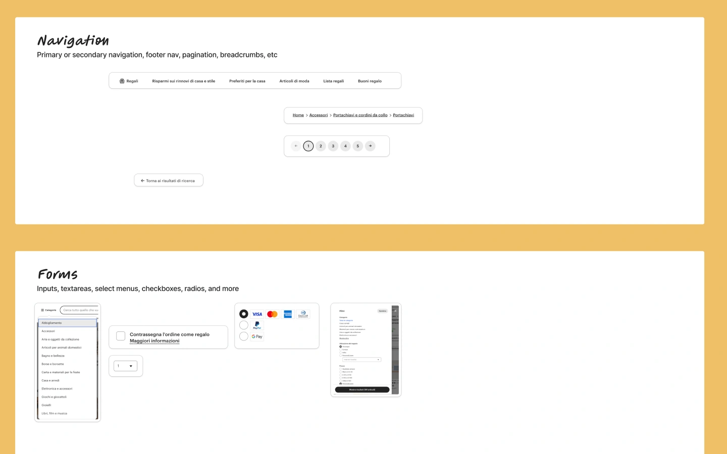 Esempio visivo della raccolta degli screenshot di elementi e varianti